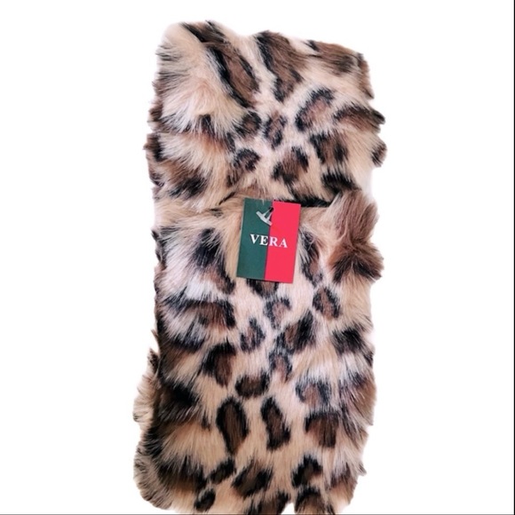 🛍🎁Brown Leopard Print Faux Fur Winter Headband, Earmuff, and Scarf Neck Warmer - Picture 4 of 4